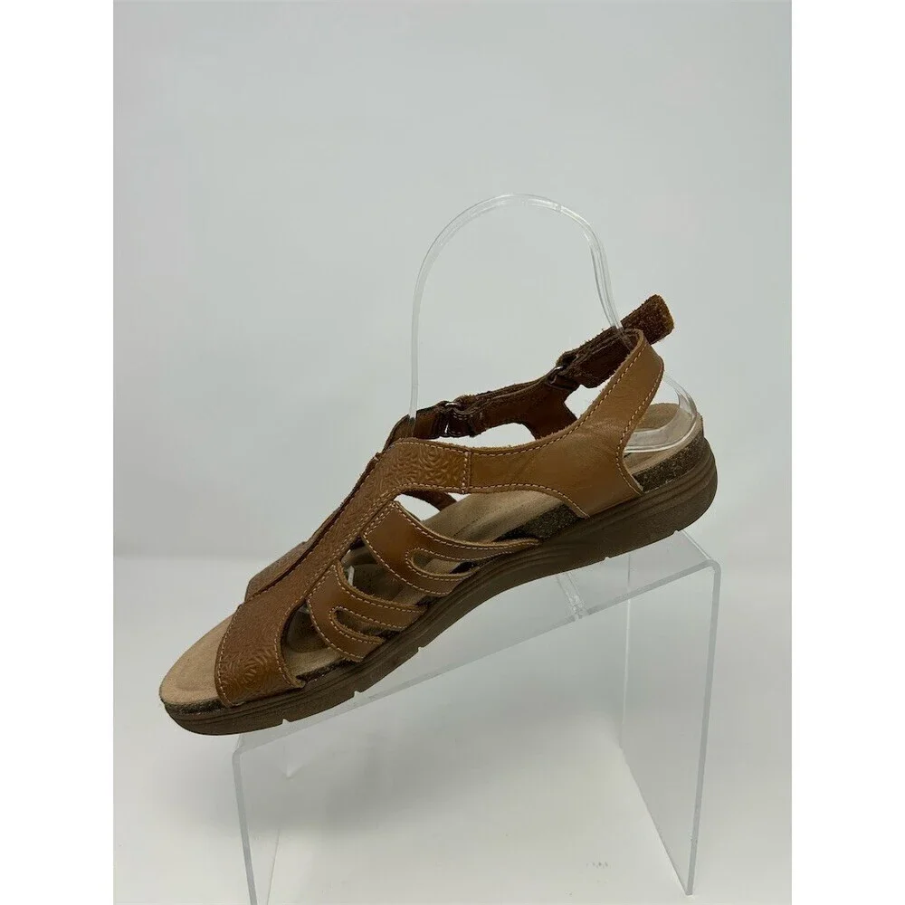 Clarks April Belle Womens Slingback Wedge Sandals Brown Strappy Comfort Size 10